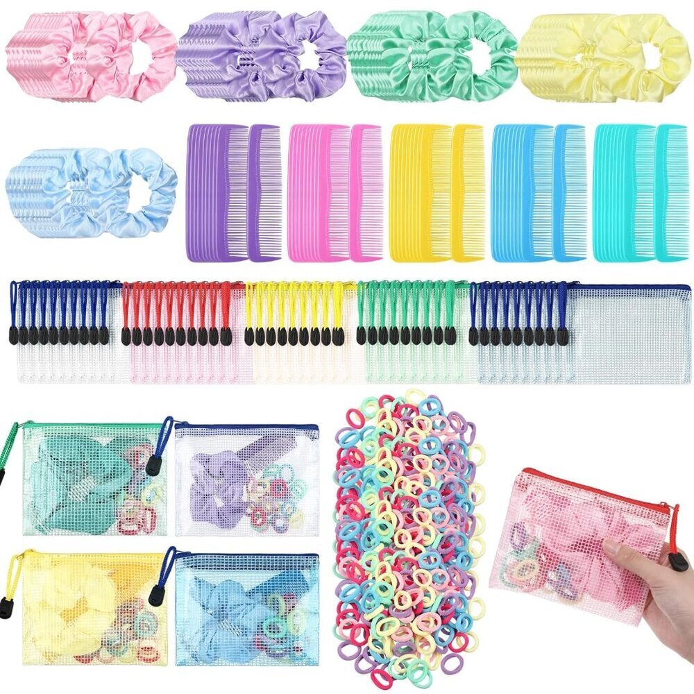 Christmas Gift Set Hair Scrunchies Comb Zipper Bags Bulk Donation Supplies